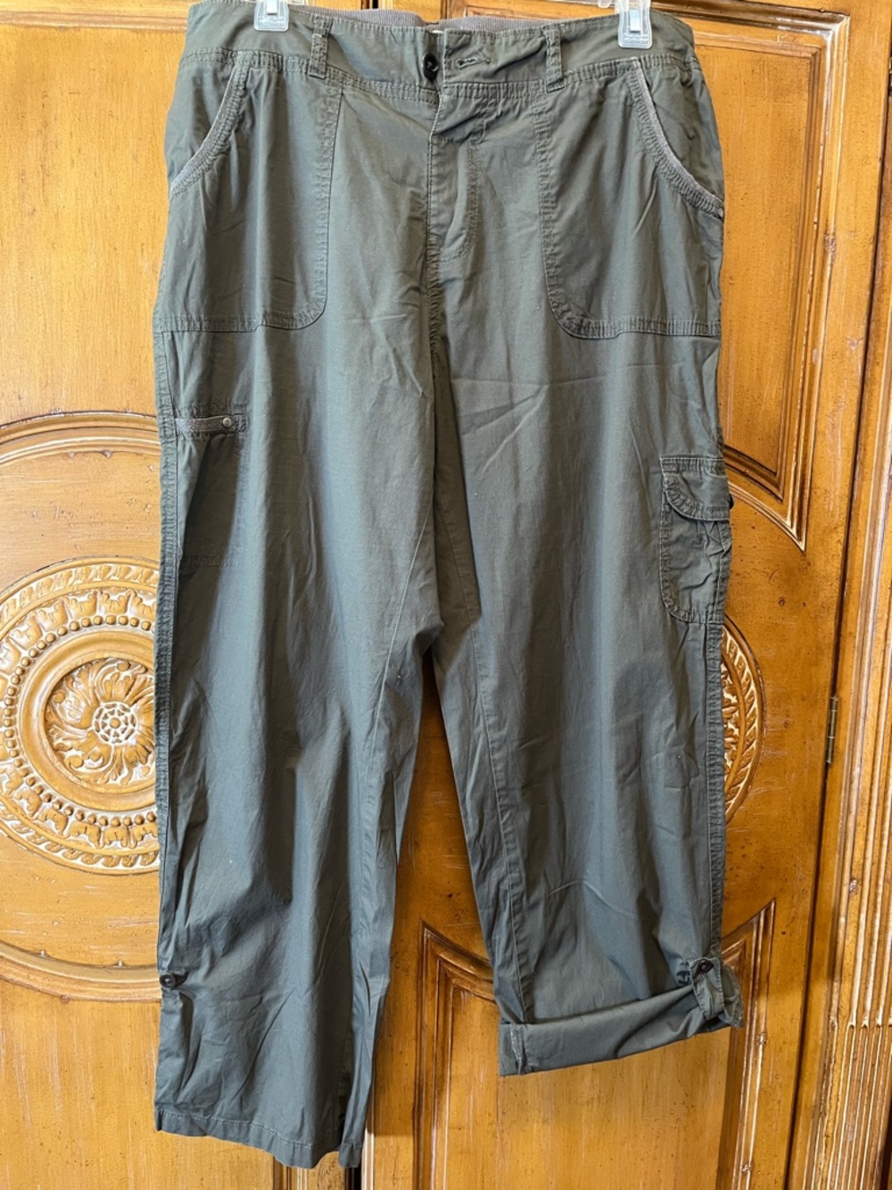 Dash of Pink Women's Olive Green Cargo Pants with Roll-Tab Cuffs